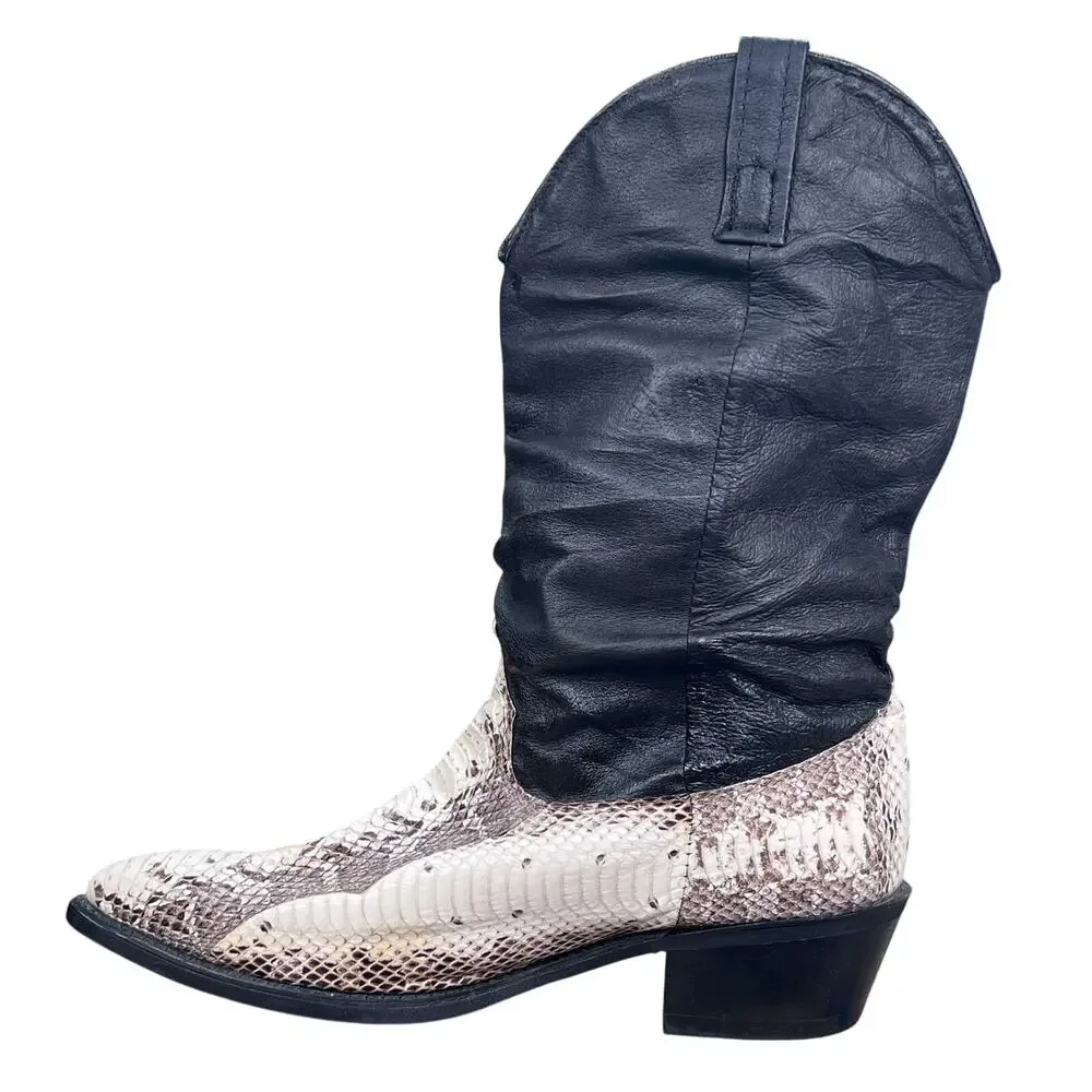 Vintage Abilene Python Snakeskin Slouch Cowboy Boots Men's 10 D